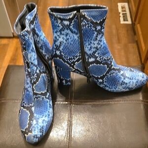 Blue Snakeskin Ankle Boots